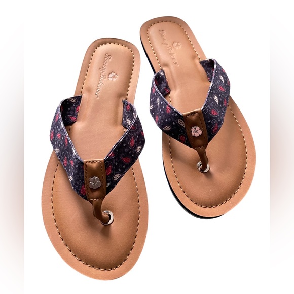 NWT Tommy Bahama‎ Women's Logo Blue White  Flip Flops Sz: 8 sandals - Picture 1 of 4